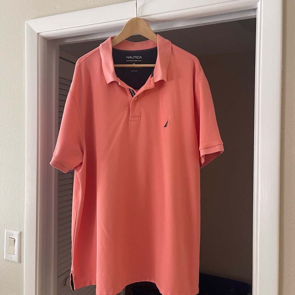 Nautica Performance Deck Shirt Classic Style. Cotton and Polyester, peach.